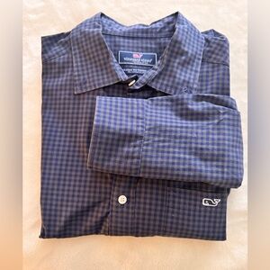 Vineyard Vines Men's Navy Checkered Button Down Shirt